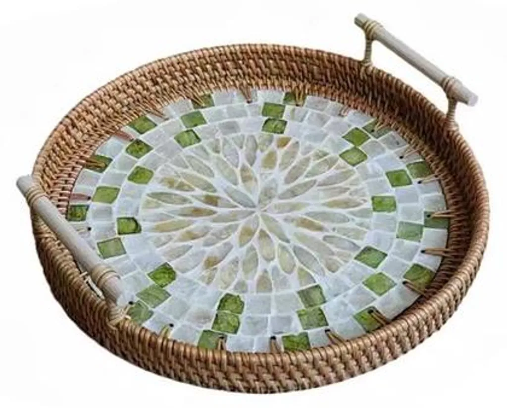 Feuille de rotin ronde 28 cm blanche pour décoration murale bohème
