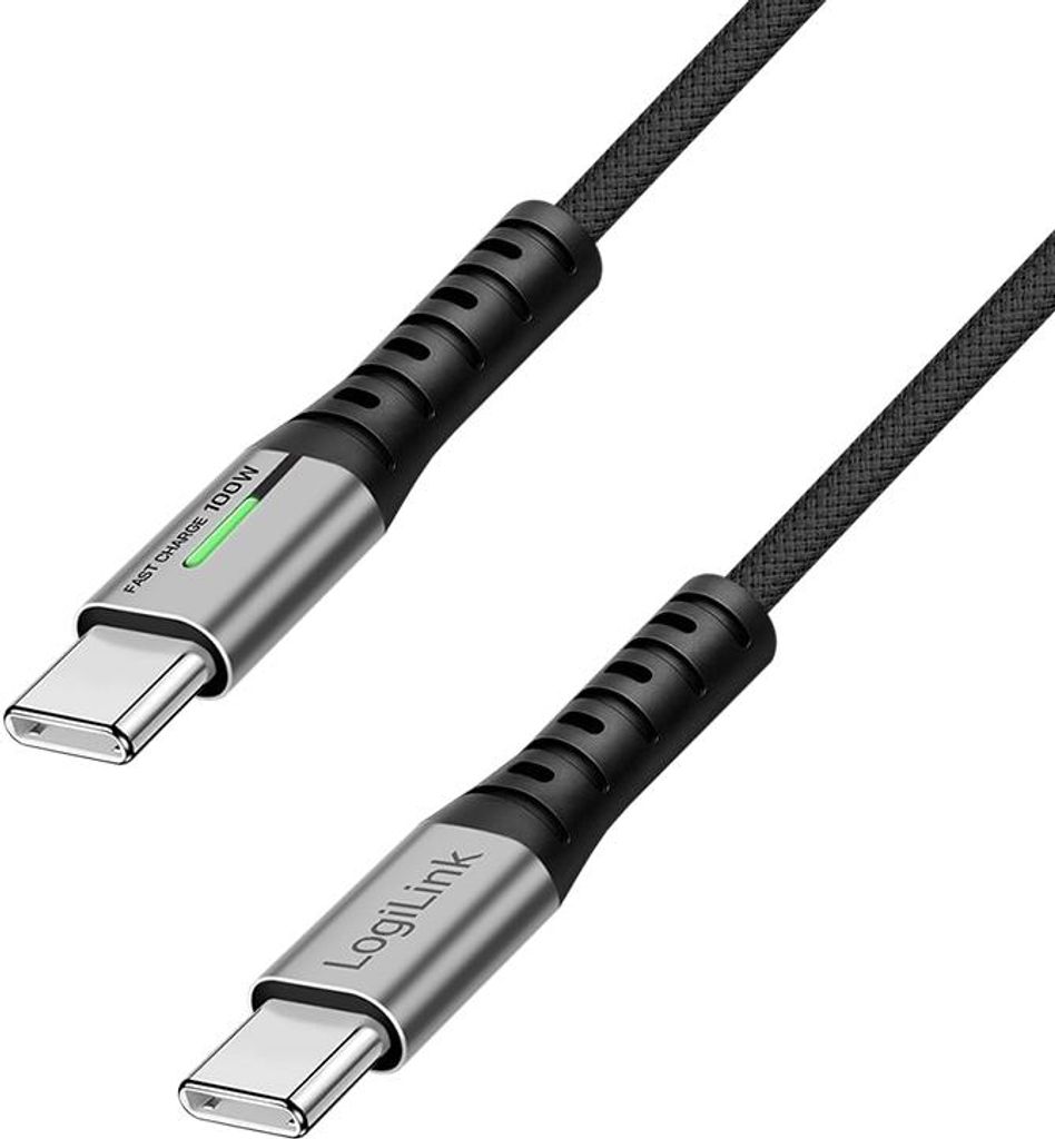 LOGILINK USB2.0 Kabel CU0422 USB-C M/USB-C M 100W Nylon Metal 1m schwarz