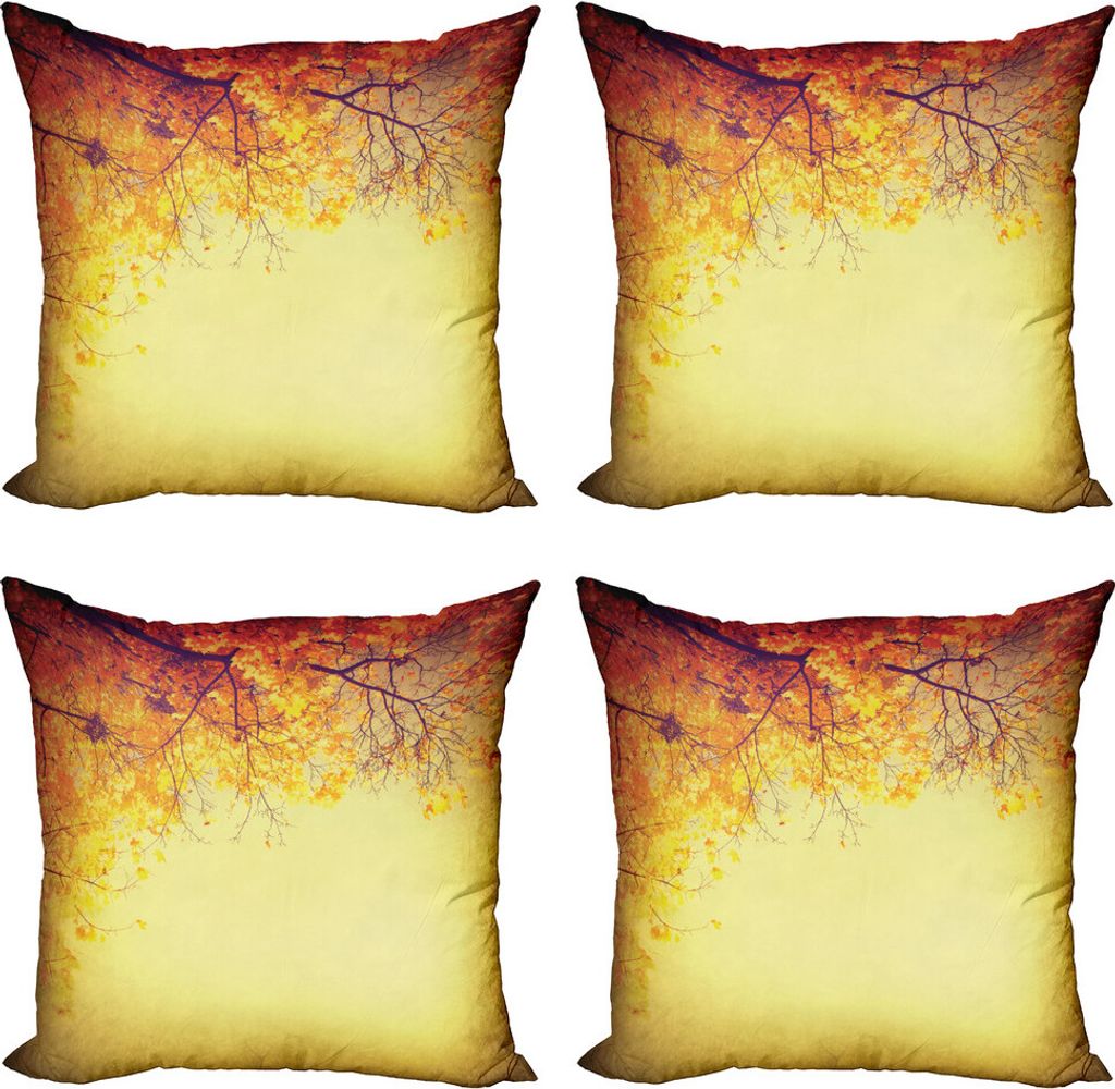 ABAKUHAUS Blätter Kissenbezug Set (4 Stück), Retro Herbst-Ansicht, Moderner Doppelseitiger Digitaldruck, 40 cm x 40 cm, Orange Gelb
