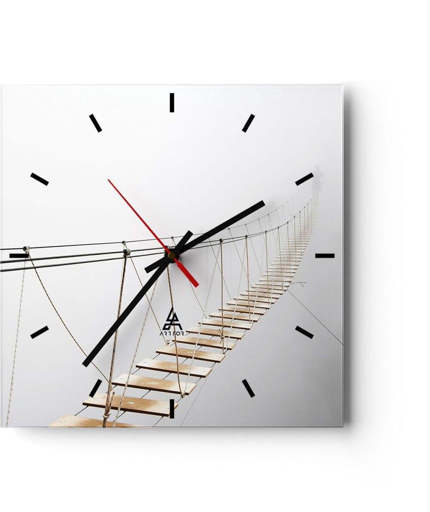 Wanduhr - Quadrat - Glasuhr - Brücke ausgesetzt Nebel - 30x30cm - Schleichendes Uhrwerk - Lautlos - zum Aufhängen bereit - Dekoration Modern - Wa...