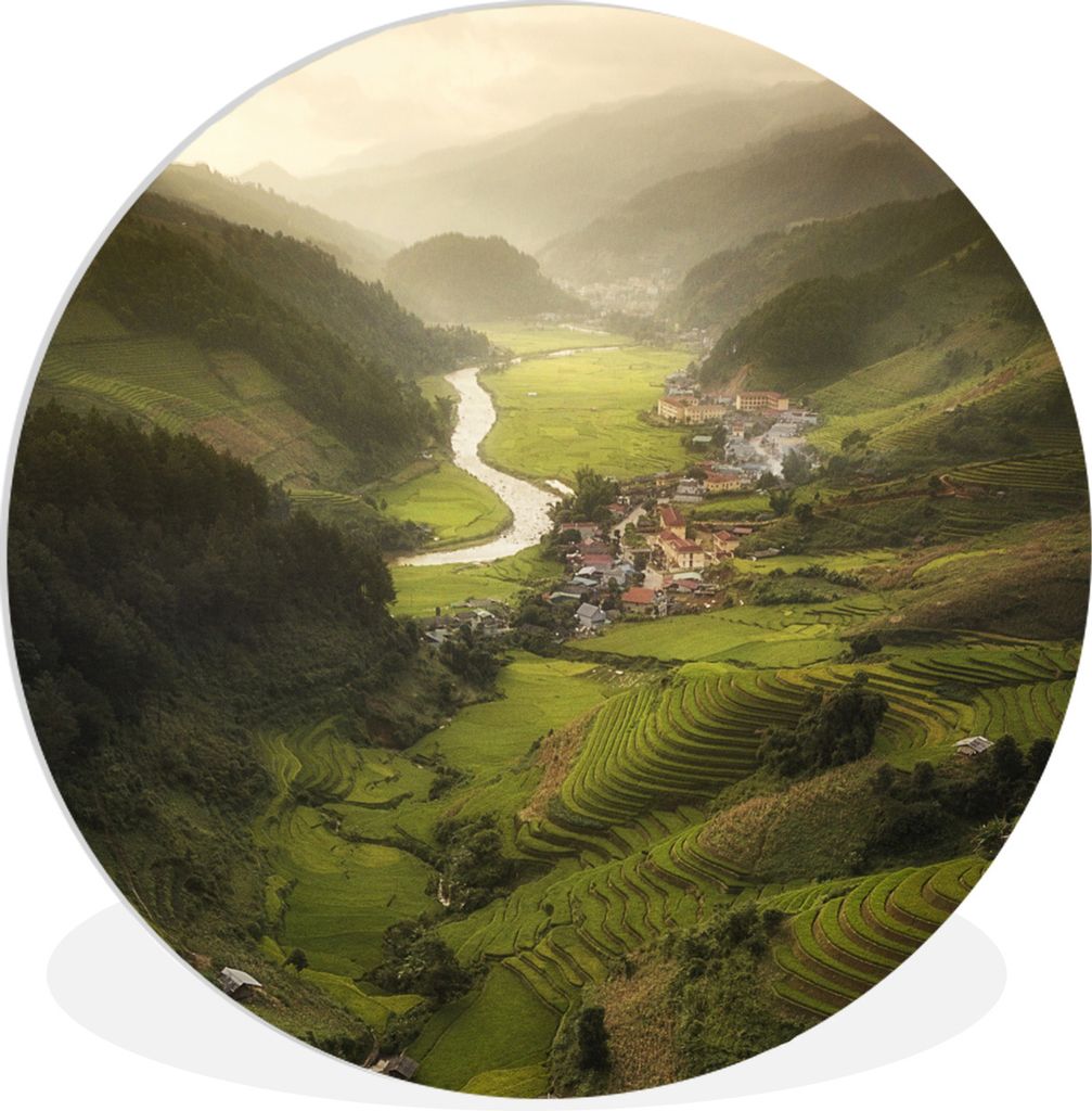 MuchoWow Rundes Wandbild - Runde Bilder Vietnam - Reis - Asien Ø 90 cm Kreis Wanddekoration Kunststoff - Wandkreis - Wandschmuck - Wand-Kreis - ...
