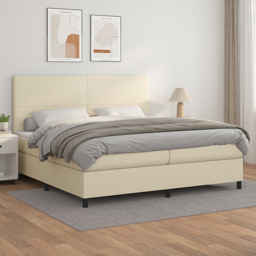 The Living Store Boxspringbett mit Matratze Creme 200x200 cm Kunstleder