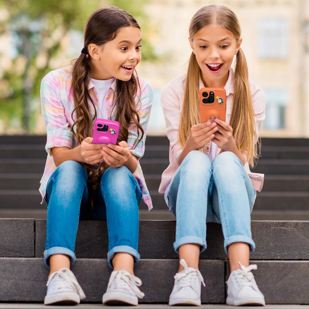 Custodia per bambini in EVA per iPhone 16 Pro Max, morbida custodia protettiva antiurto con supporto per pinguini Rosa - 5