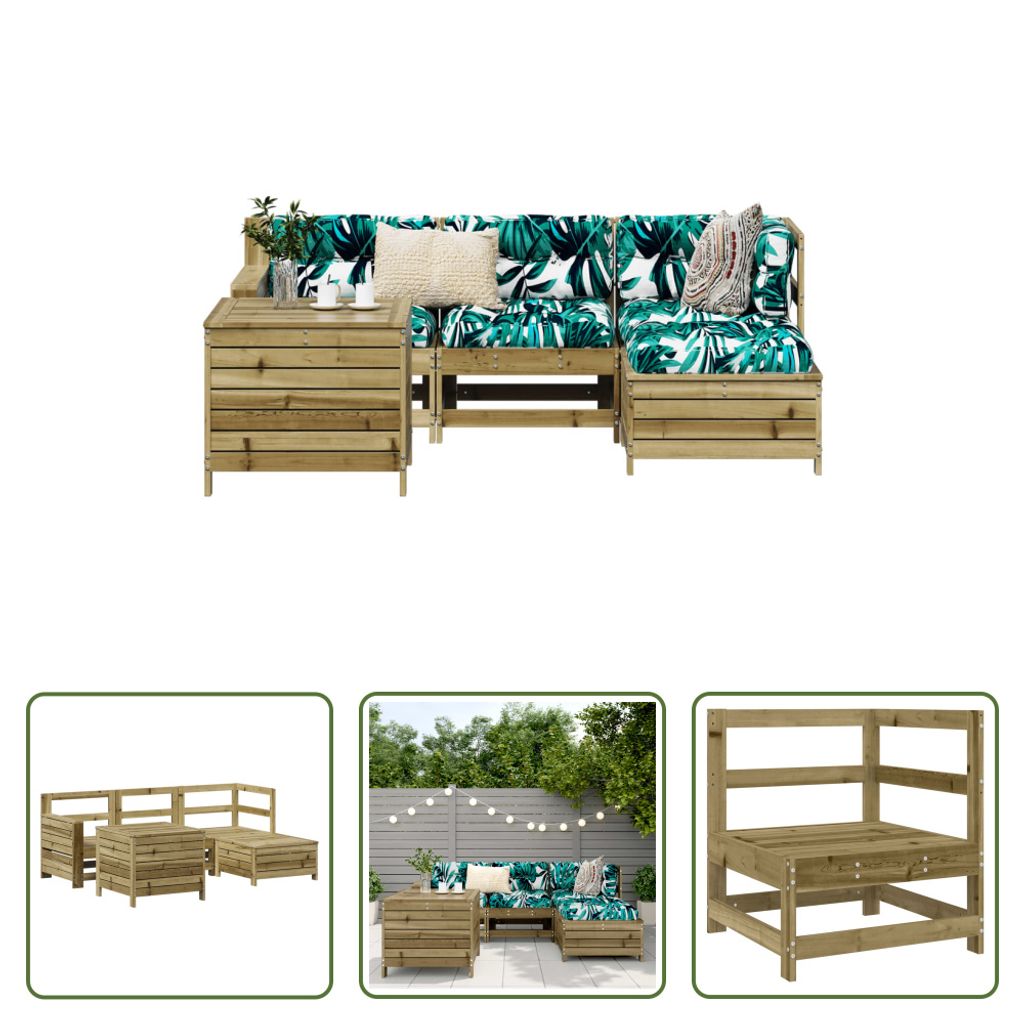 The Living Store 5-tlg. Garten-Sofagarnitur Kiefernholz Imprägniert