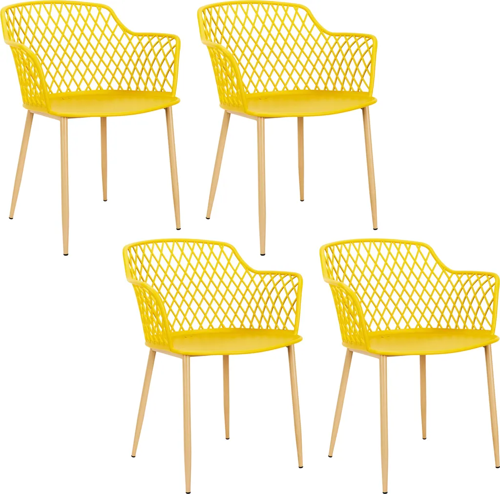 Chaise de Jardin Malaga Jaune - Set de 4 Fauteuils avec Accoudoirs