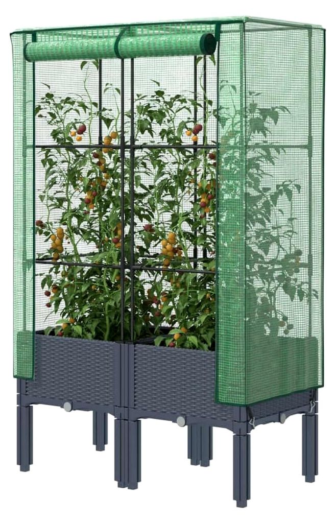 Hochbeet mit Gewächshausaufsatz in Rattan-Optik 80x40x140 cm
