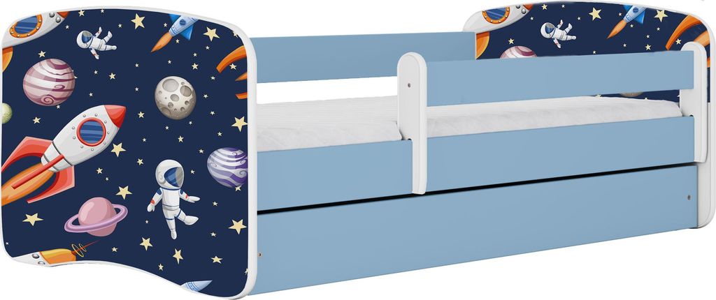 Kinderbett Blau 70x140 80x160 80x180 cm – mit Matratze, Rausfallschutz und Schublade – Jugendbett für Jungen – Stabil und Sicher – Kosmos ...