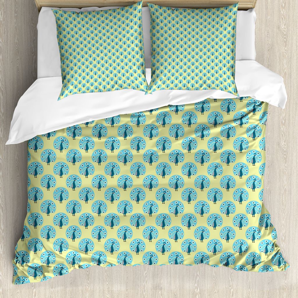ABAKUHAUS Pfau Bettbezug Set für Einzelbetten, Exotische Wild Bird Pattern, Milbensicher Allergiker geeignet mit Kissenbezug, 200 cm x 200 cm - 80...