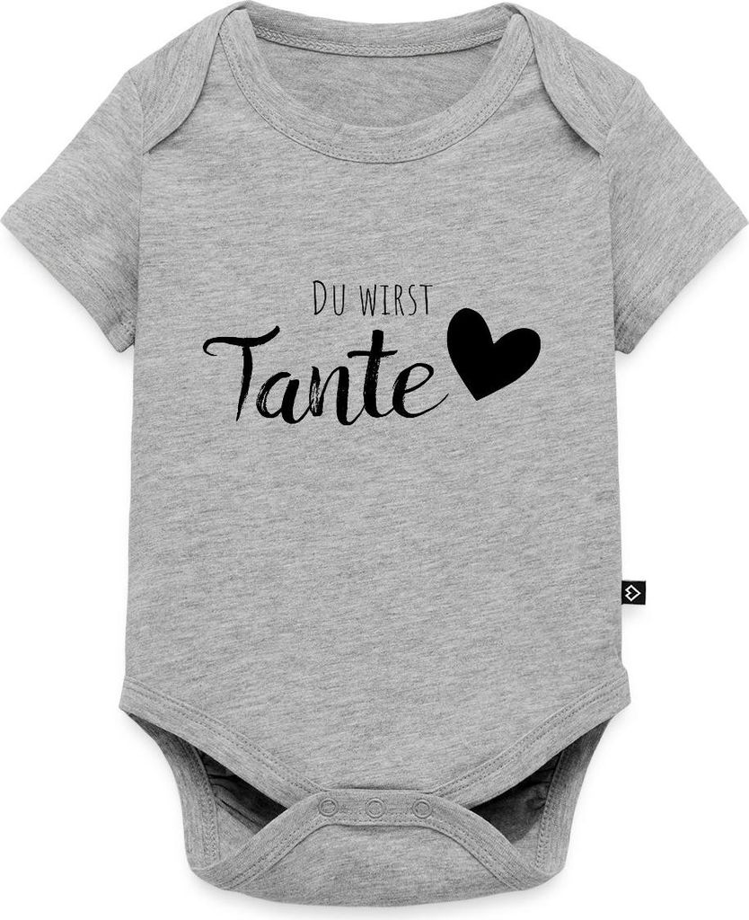Spreadshirt Du Wirst Tante Spruch Überraschung Kurzarm Tages Baby Body, 86 (12-18 M.), Grau meliert