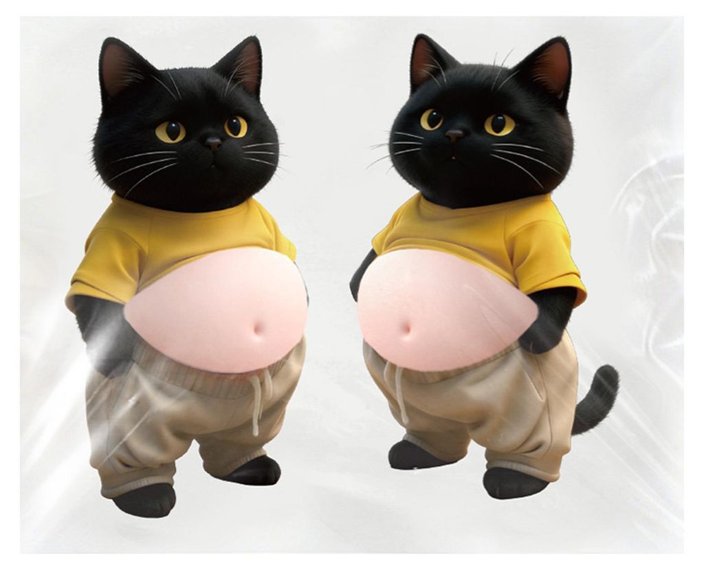 2 Stück 3D-Katzenbauch-Antikollisionsaufkleber, Angst- und Stressabbau, elastischer Bauch-Cartoon-Kätzchen-Aufkleber, Silikon-Bauch-Tierpufferauf...