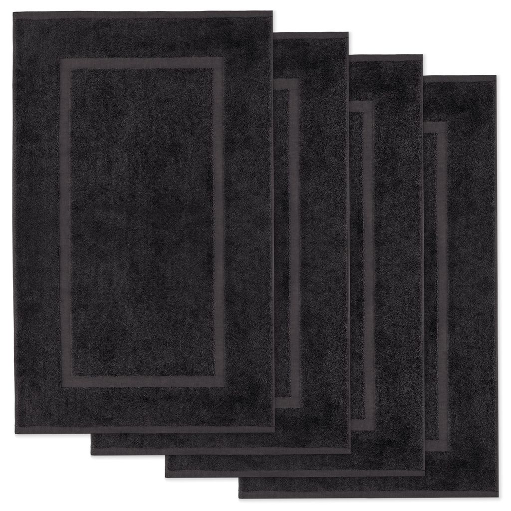 Lavea 4er Set Badematte 50x80 cm, Badvorleger rutschfest, 100% Baumwolle Frottier, 800 g/m_ saugstark, waschbar 60°C, Serie Elena, Schwarz