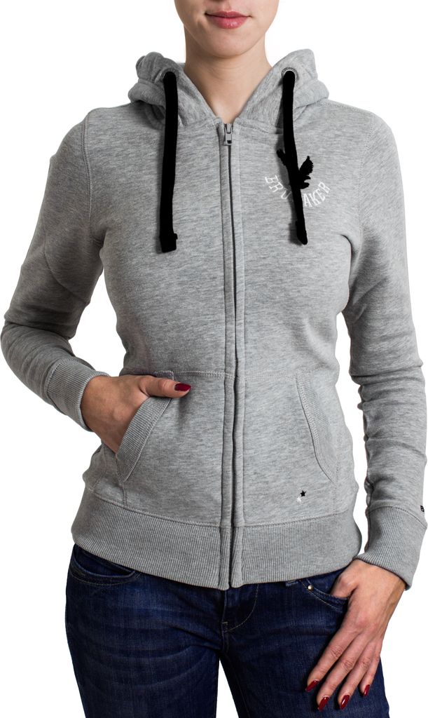 BRUBAKER Damen Sweatjacke mit Kapuze in Grau Schwarz Gr. XS