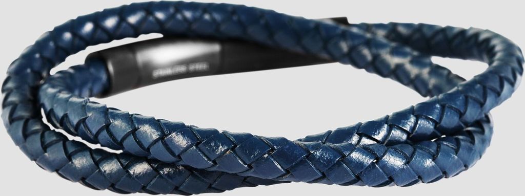 Akzent Geflochtenes Armband aus Edelstahl und Echtleder in Blau