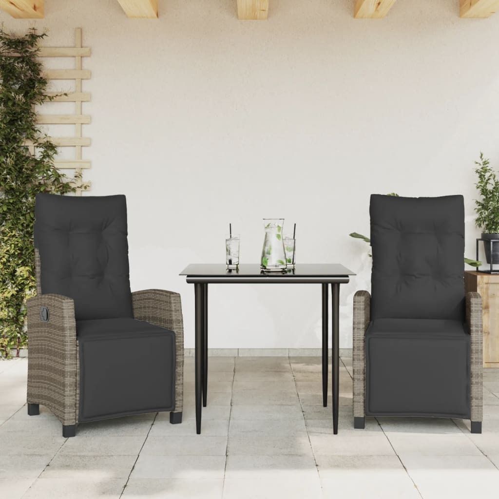 Maison Exclusive - 3-tlg. Garten-Essgruppe mit Kissen Grau Poly Rattan
