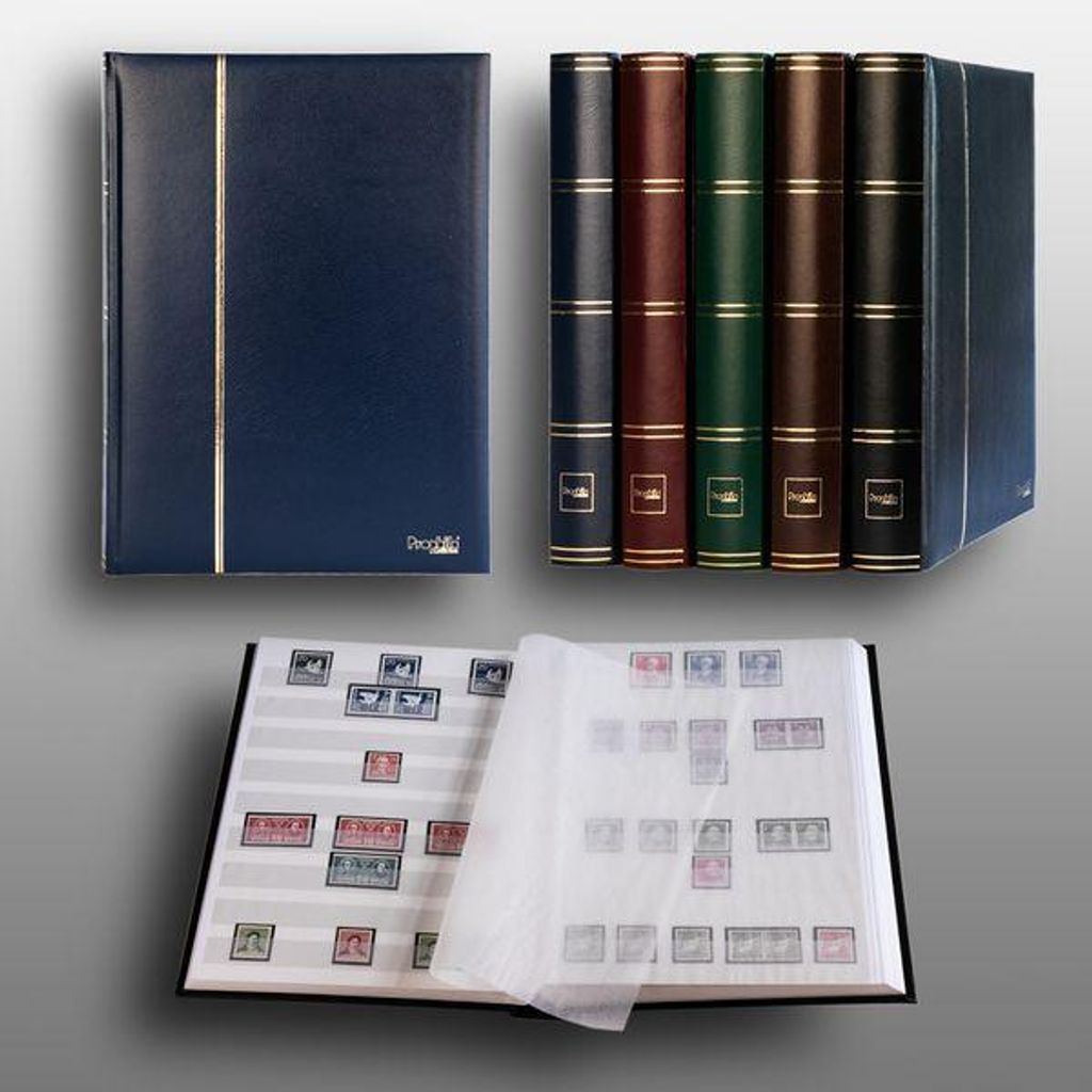 Prophila Collection 64 weiße Seiten Luxus Briefmarkenalbum Einsteckbuch wattierter Blauer Einband blau