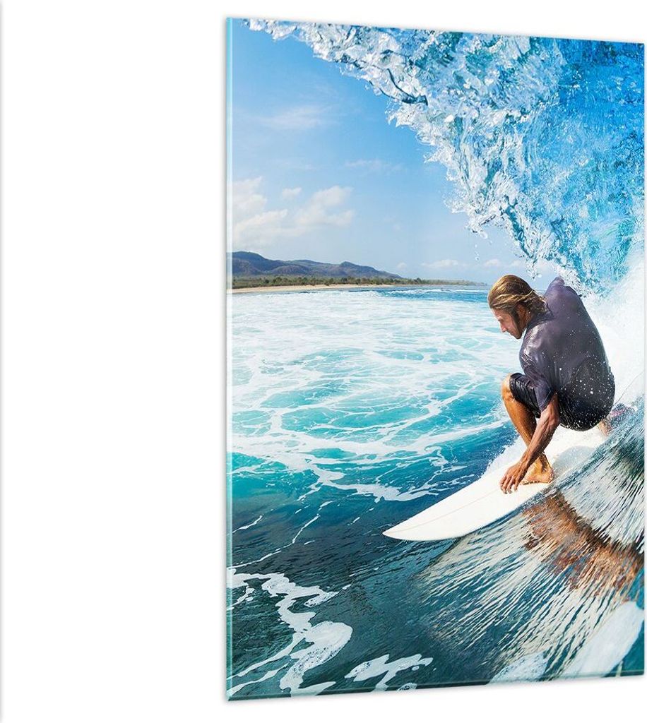 Bilder auf glas - Einteilig - Surfen Surfer Ozean Welle - 80x120cm - Glasbilder - Wandbilder - Bilder - Wanddekoration aus Glas - Glas Bilder - Wan...