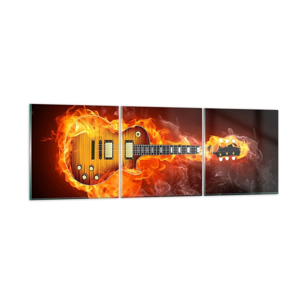 Bilder auf glas - Feuer Gitarre Instrument - 120x40cm - Glasbilder - Wandbilder - Kunstdruck - zum Aufhängen bereit - Wanddekoration aus Glas - Gl...