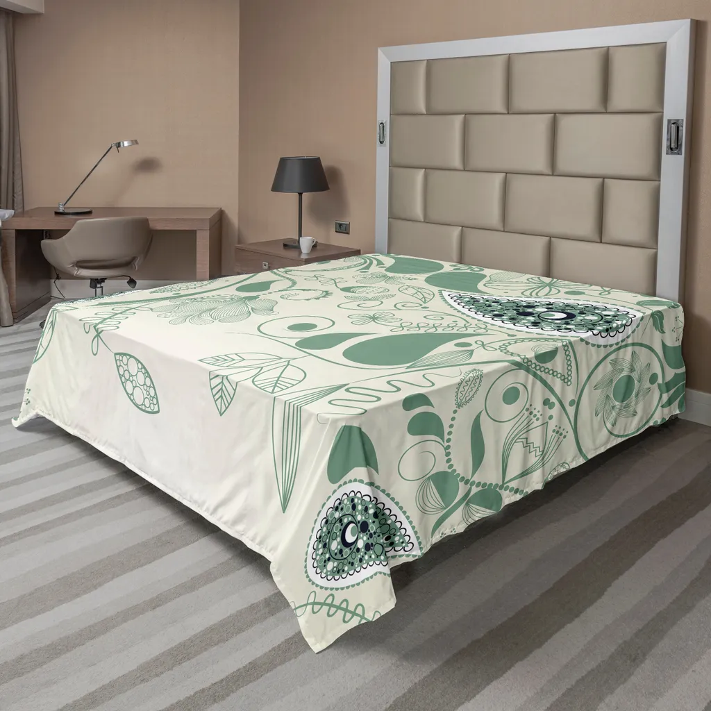 Drap de lit plat Paisley vert laurier 275x260 cm en tissu doux ABAKUHAUS