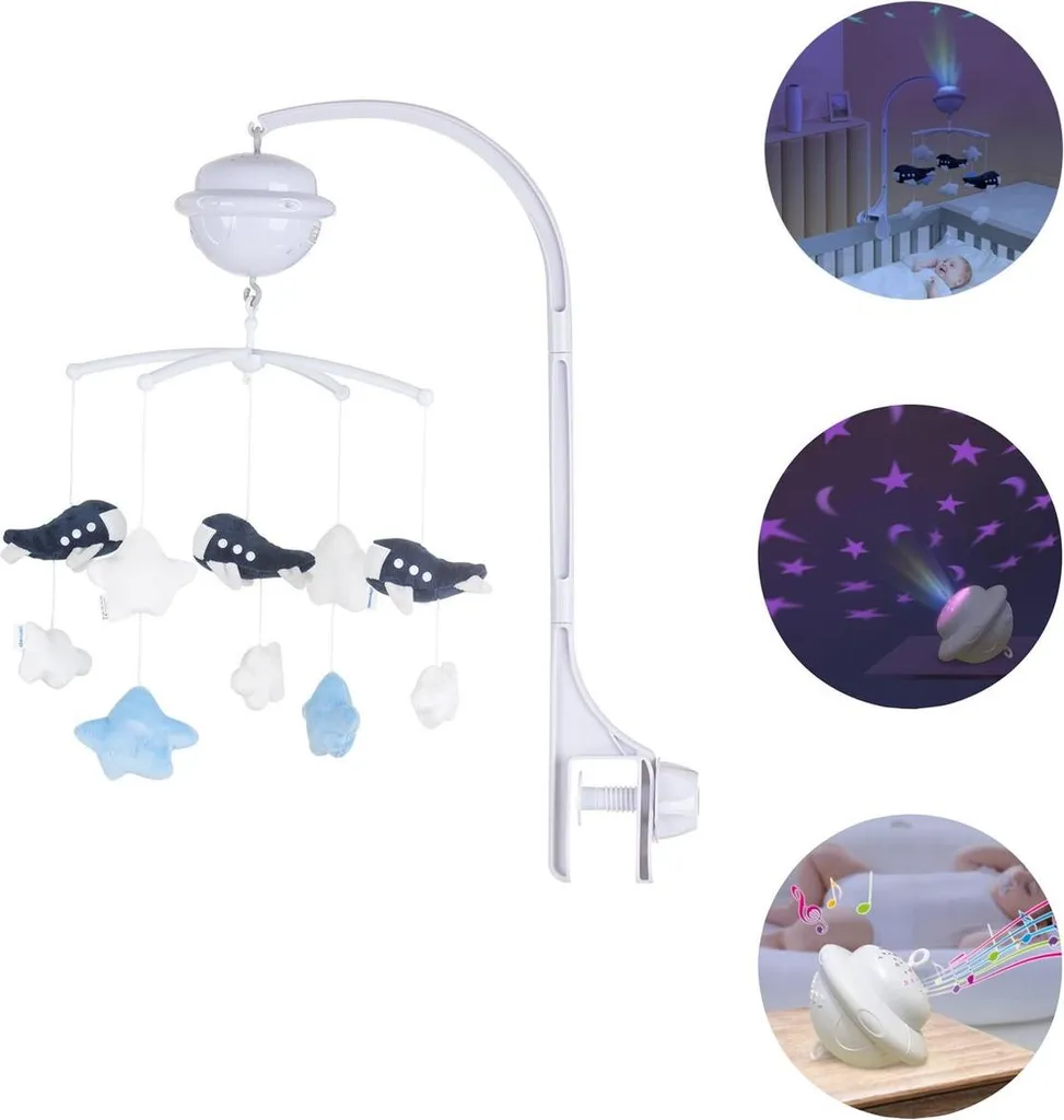 Mobile musical bébé avec Projecteur et Bluetooth Chipolino - Bleu ciel