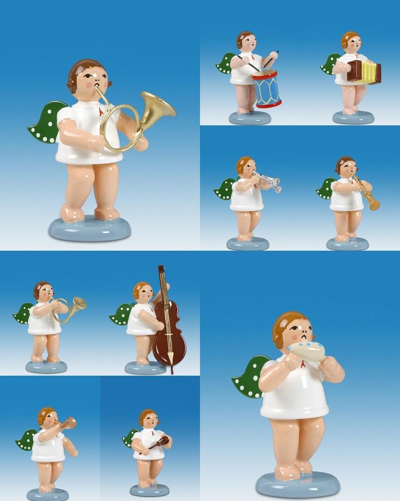 Holzfigur Engelmusikanten 10-teilig und Krone Höhe 6cm NEU