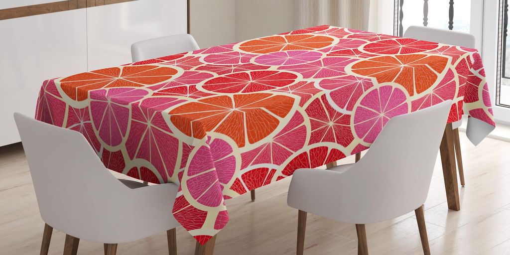 ABAKUHAUS Früchte Tischdecke, Funky Grapefruit Vintage Citrus in lebendigen kreisförmigen Illustration, 140 x 240 cm, Fuchsienfarben Scharlachrot