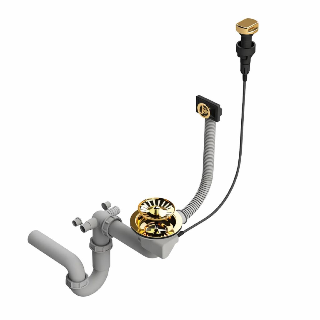 QLS Automatischer Einbecken Siphon Küchenspüle 3 1/2 Zoll PVC Edelstahl Gold 11429