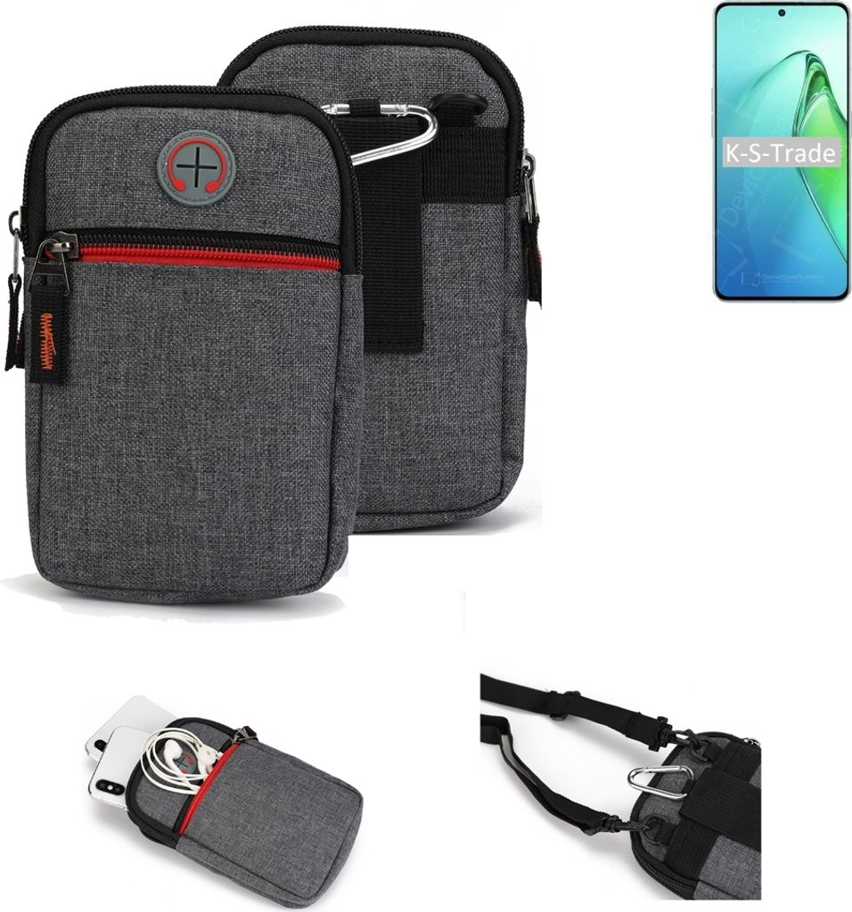 K-S-Trade Holster Gürteltasche kompatibel mit Oppo Reno8 Pro+ Handy Tasche Schutz Hülle grau Zusatzfächer 1x
