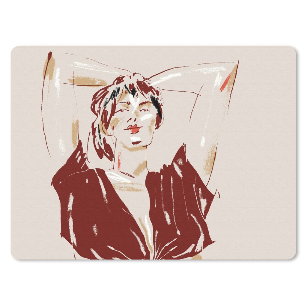 MuchoWow Mauspad Mousepad Porträt - Frau - Rot - Abstrakt 23x19 cm - Mousepads - Maus Mat - Pad - Mausunterlage - Schreibtischunterlage - Mauspad