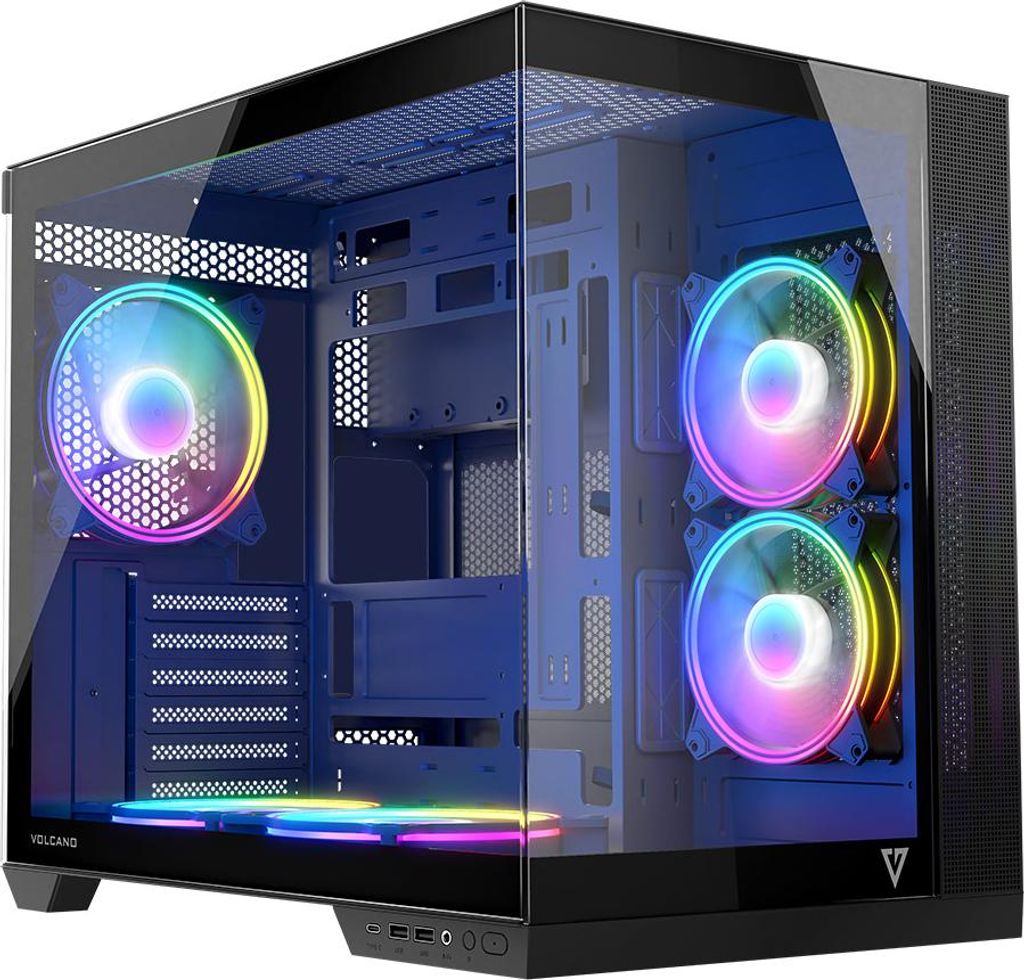 MODECOM VOLCANO PANORAMA 5F Grau PC Gehäuse ATX Midi Tower | Gaming Computergehäuse mit 5 ARGB-Lüfter | ARGB-Controller | Platz für 400 mm GPU ...