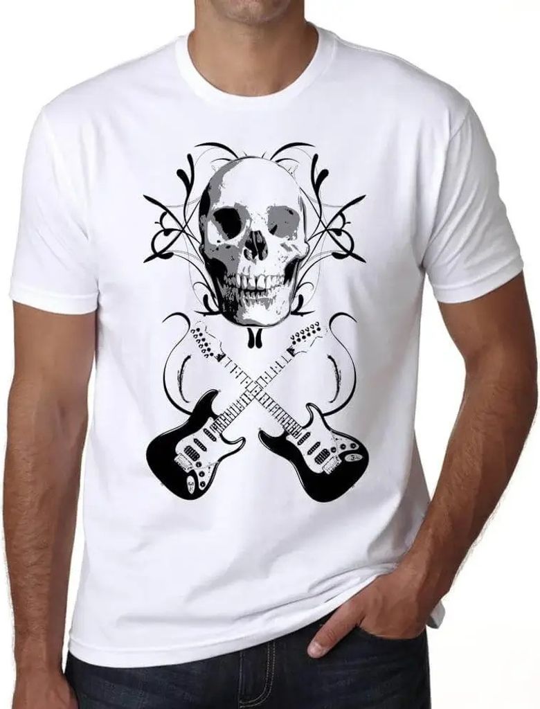 Herren Grafik T-Shirt Totenkopf-Gitarre – Skull Guitar – Öko-Verantwortlich Vintage Jahrgang Kurzarm Lustige Druck Geburtstag Geschenk Mann