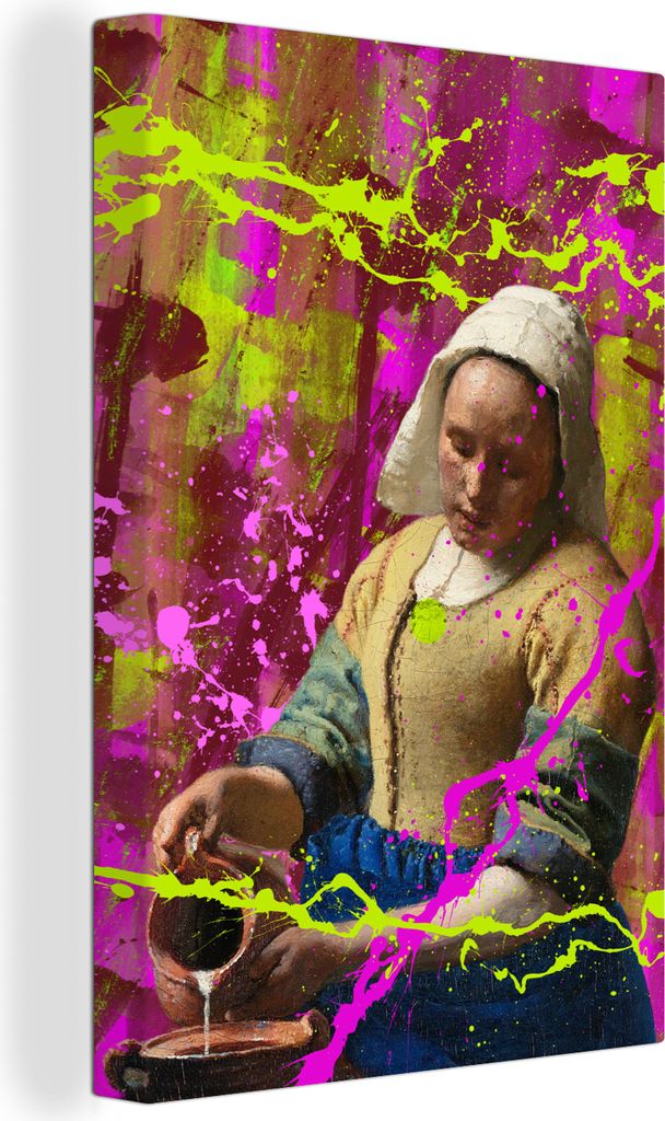 OneMillionCanvasses - Leinwandbilder - 90x140 cm, Milchmädchen - Johannes Vermeer - Neon, Wandbilder Kunstdruck Wanddekoration - Foto auf Leinwa...