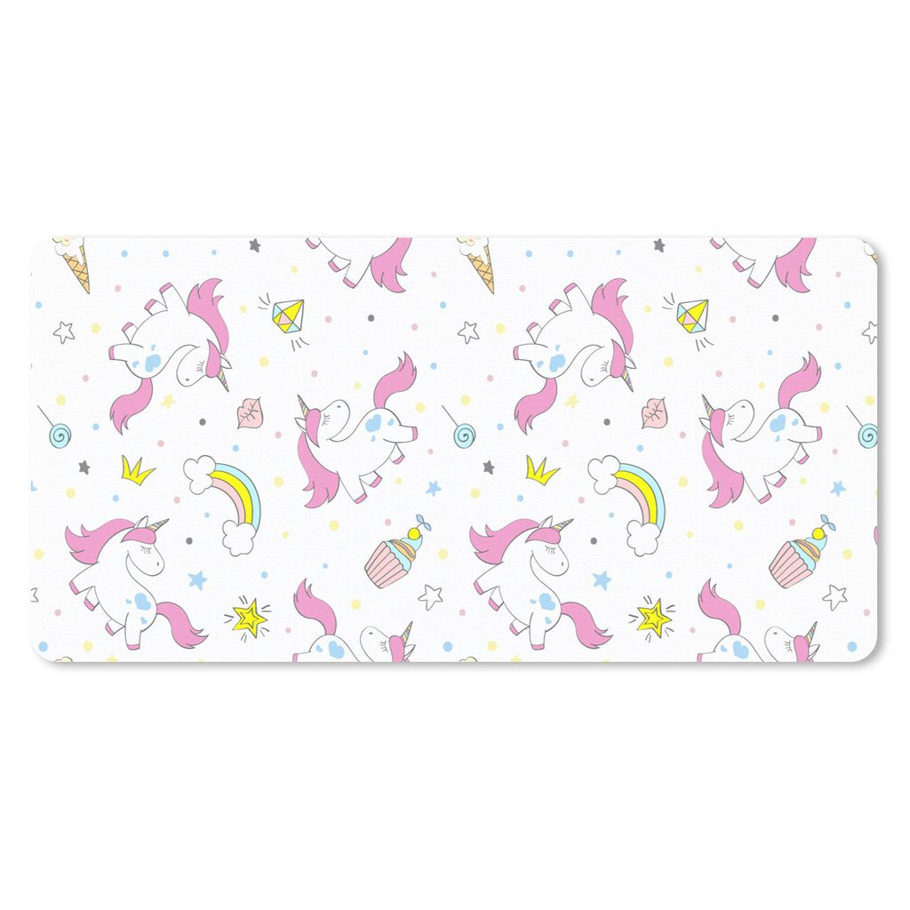 MuchoWow Schreibtischunterlage Einhorn - Regenbogen - Muster 80x40 cm - XXL Mauspad - Gaming Mauspad