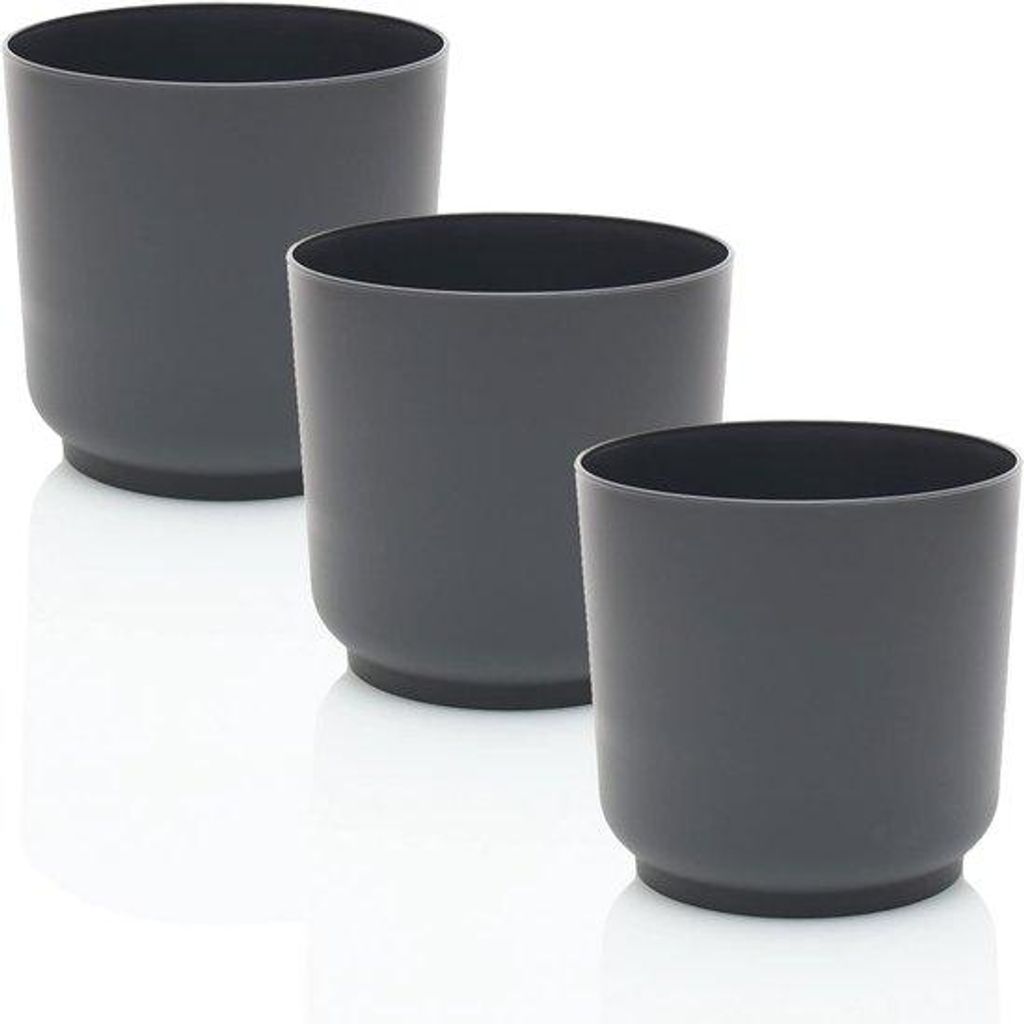 Kunststof bloempotten - 3 stuks - 15 cm - antraciet - unzerbrechliche Pflanztopf für Innen- und Außenbereich