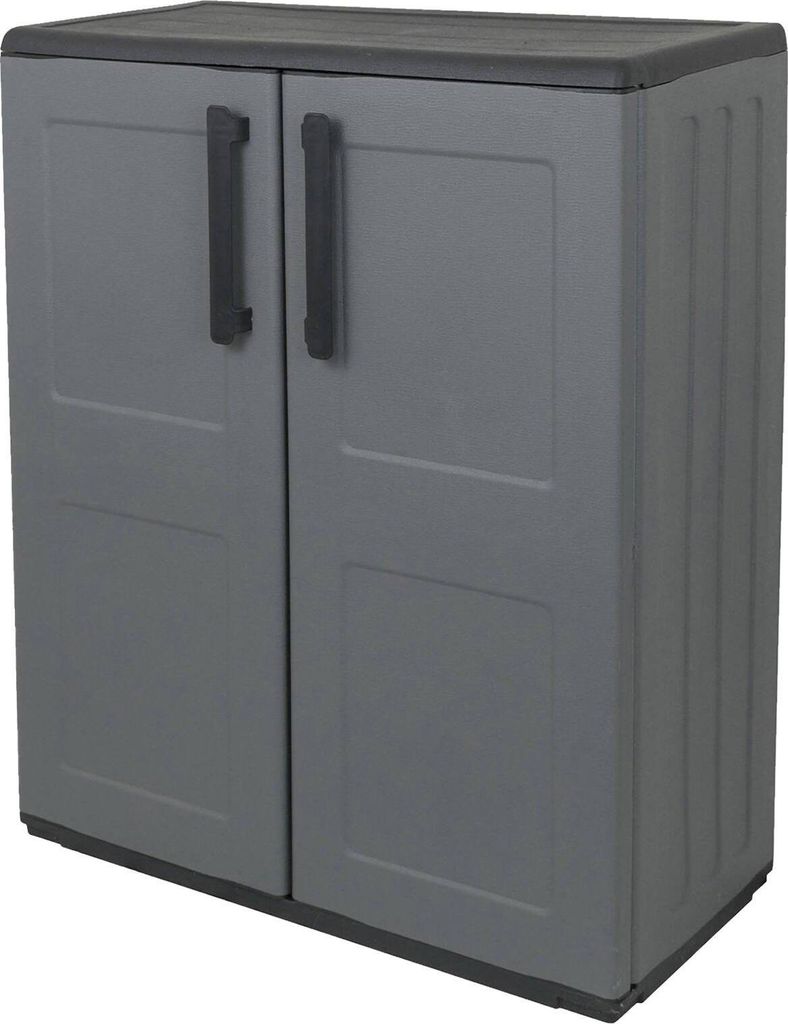 Dbavagnol Outdoor-Garderobe, Mehrzweck-Balkonschrank, Outdoor-Schrank mit 2 Türen, 100 % Italy, 68 x 37 x 84 cm, kariertes Finish, Grau und Schwarz