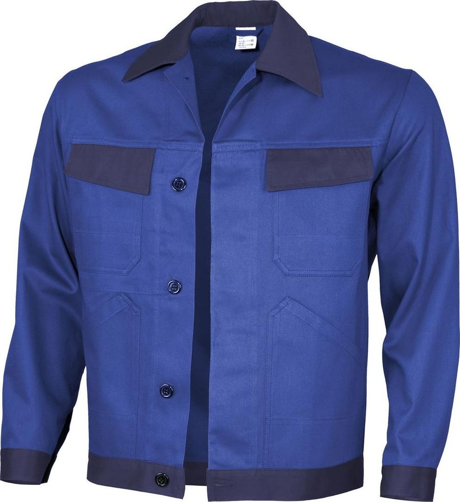 Qualitex Arbeitsjacke - basic Werkstattjacke (2-farbig) BW 240 - faserverstätkte Baumwolle - in Farbe: kornblau/marine - Herren: 48 - Damen: 42