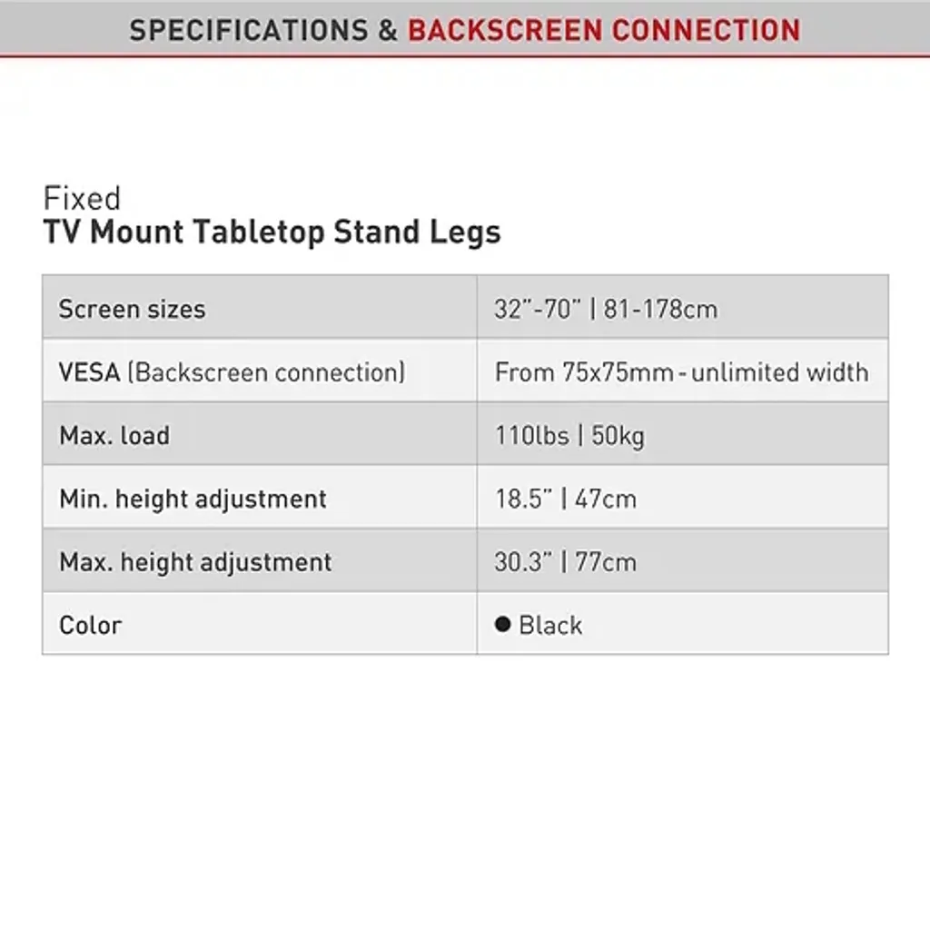 Support TV de Table Universel Noir Réglable pour Écran 81 cm à 178 cm - 10