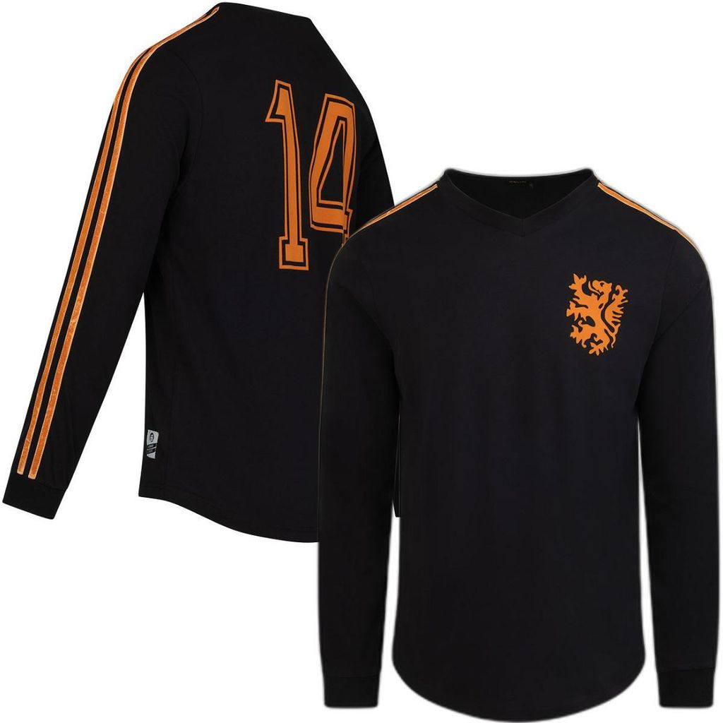 Holland Retro Fußballtrikot WM 1974 + Nummer 14 (Langarm) - Schwarz - L