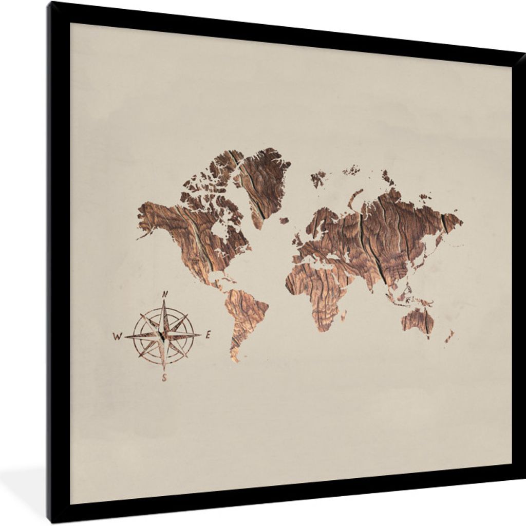 MuchoWow® MuchoWow® Gerahmtes Poster Weltkarte - Holz - Produktbild 