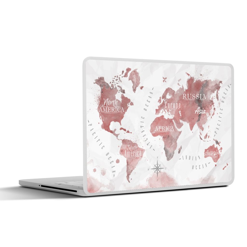 MuchoWow Laptop Aufkleber Sticker Cover Weltkarte - Farbe - rosa 30x22 cm - Laptop-Sticker