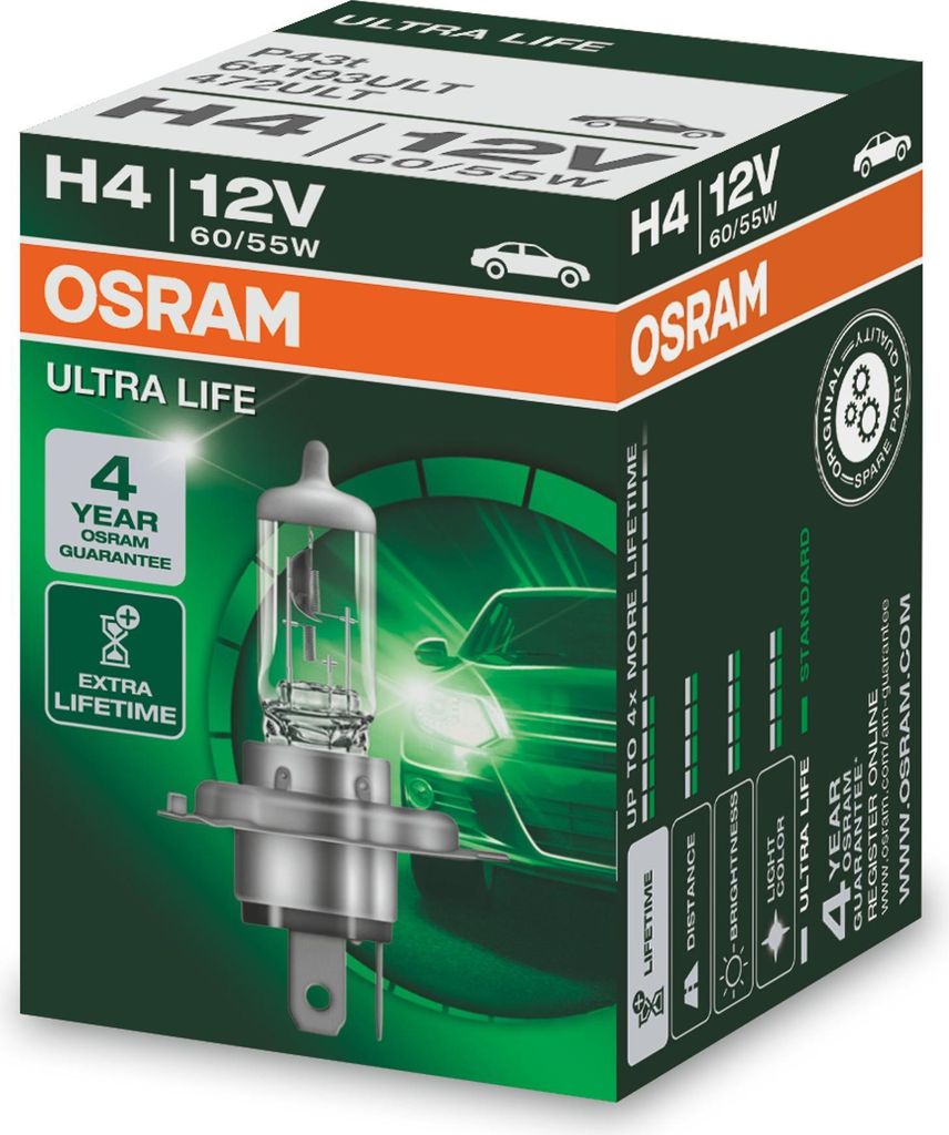 OSRAM ULTRA LIFE H4 P43t 12 V 60/55 W (confezione da 1) Immagine del prodotto 