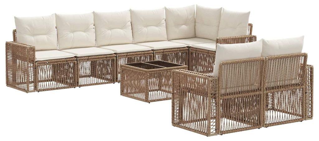 Gartensofa-set 9 pcs Beige und Cremeweiß Poly-Rattan