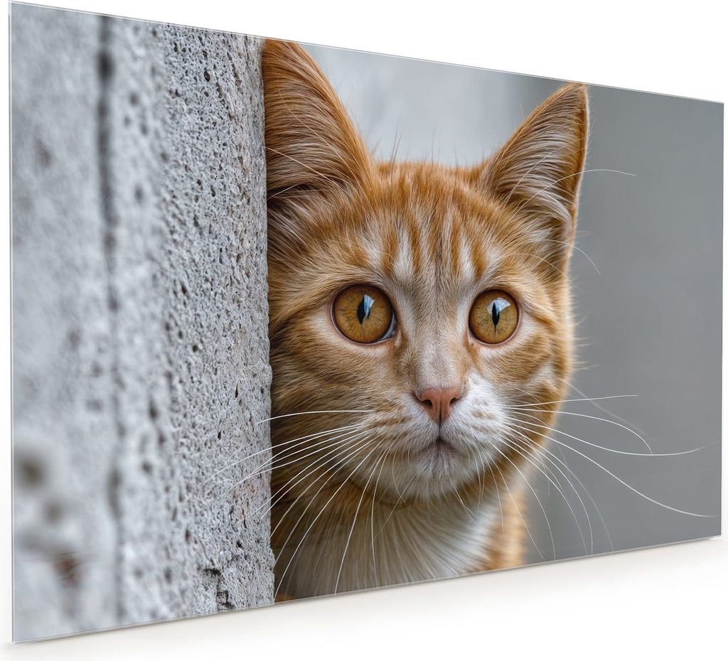 Küchenrückwand Spritzschutz Glas mit Motiv Neugierige Katze 40 x 40 cm