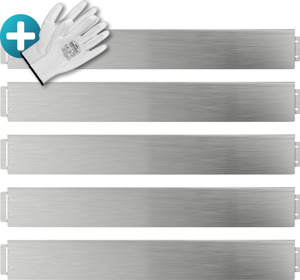 GARDEBRUK Rasenkante verzinkt 5m 10m 15m 20m 25m 30m 35m 40m 45m 50m 100x15cm oder 100x18cm verzinkt Handschuhe Beeteinfassung Mähkante Palisade...