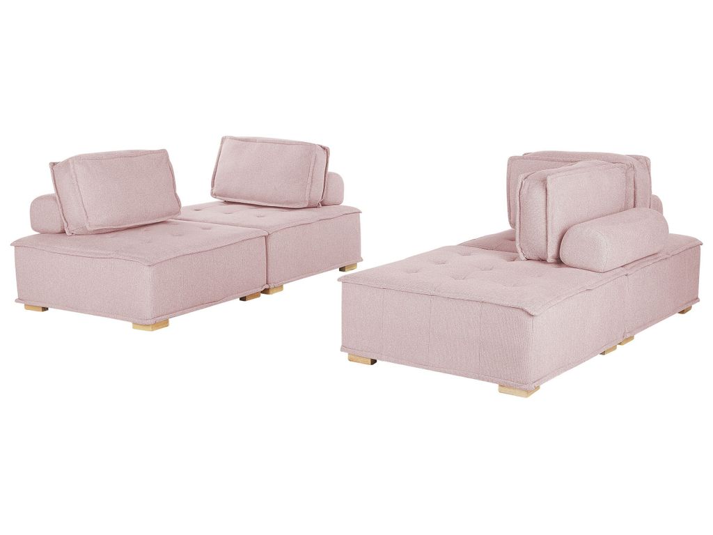BELIANI Modulares Sofa Set Rosa Polsterbezug Gesteppt 4-Sitzer Couchgarnitur aus Verschiedenen Elementen zwei 2-Sitzer-Sofas mit Kissen Modern Skandi