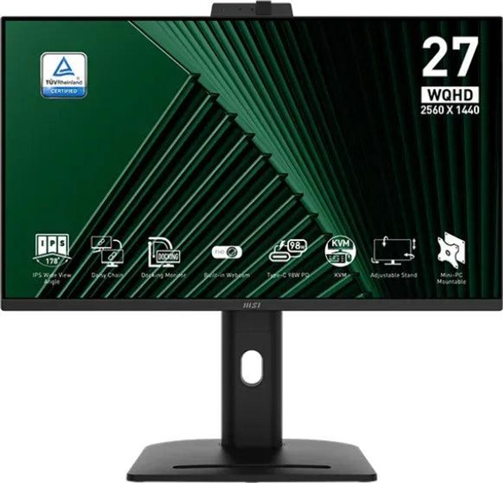 A computer monitor with a green abstract background and various icons and text overlayed on the screen.