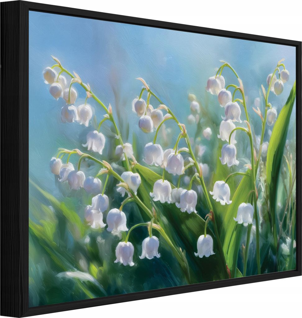 Bilder mit Rahmen Blumen Natur Schneeglöckchen - 100x70 cm - Wandbilder Wohnzimmer Schlafzimmer - Leinwand Bilder mit Rahmen Grün - PPR16337O1