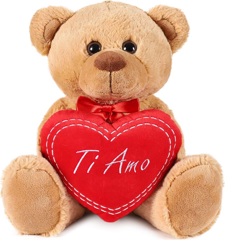 BRUBAKER Teddy Plüschbär mit Herz Rot - Ti Amo - 35 cm - Teddybär Plüschteddy Kuscheltier Schmusetier - Braun Hellbraun