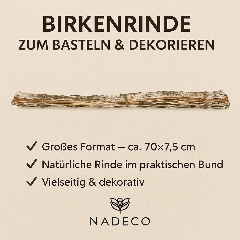 Birkenrinde zum Basteln und Dekorieren, Größe ca. 70×7,5cm, verpackt im Bund mit 8 Stück | Birkenplatte | Birken Platten | Birken Rinde | Baumr...