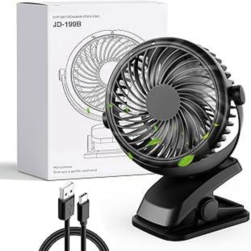 Mini Ventilator Akku mit Clip, USB-C Grow Ventilator Klein, Manuelle Drehung Tisch Ventilatoren Leise mit 3 Geschwindigkeiten, Tragbarer Aufladbar ...