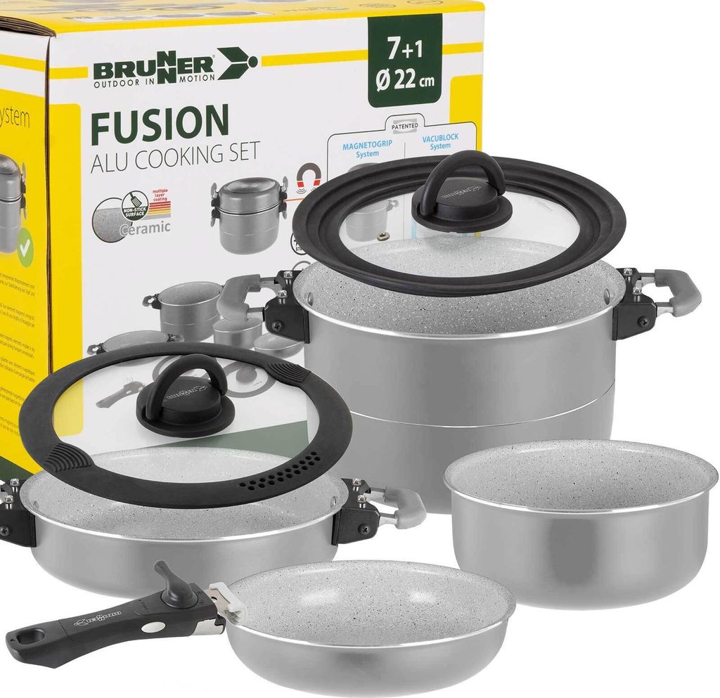 BRUNNER Camping Kochgeschirr Topfset | Klappgriffe | FUSION, ø22cm 7+1teilig